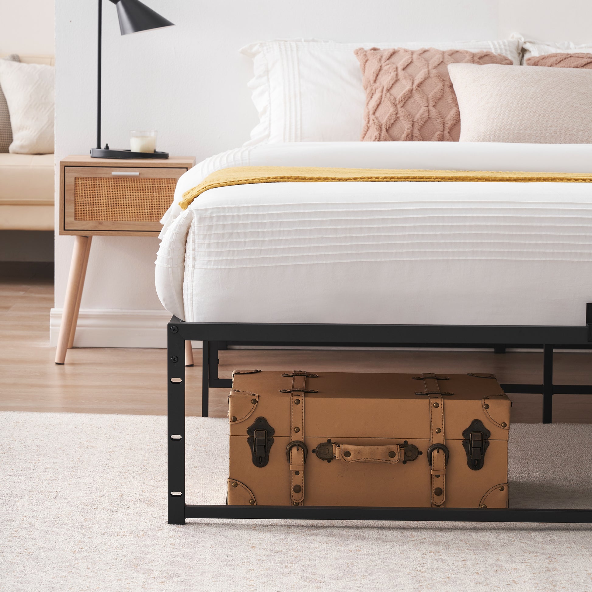 Garvee Queen Size Metal Bed Frame 14 Inch Platform 3 in 1 Steel Support Heavy Duty No Box Spring Needed Easy Assemble Black