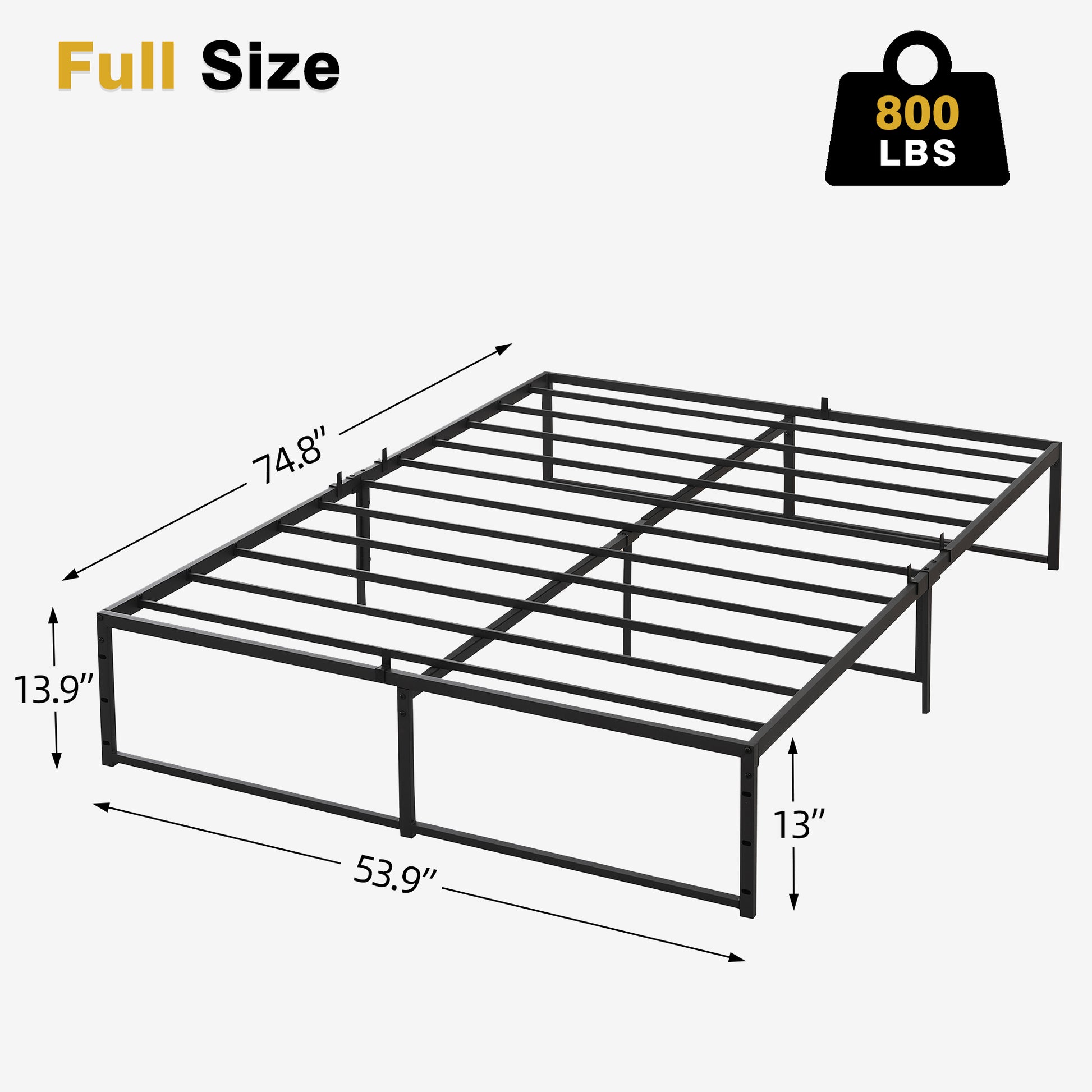 Garvee 13.9 Inch Full Size Metal Bed Frame Heavy Duty Metal Platform with Steel Slat Support with Metal King Bed Platform with Wooden Headboard and Footboard Noise Free No Box Spring Needed
