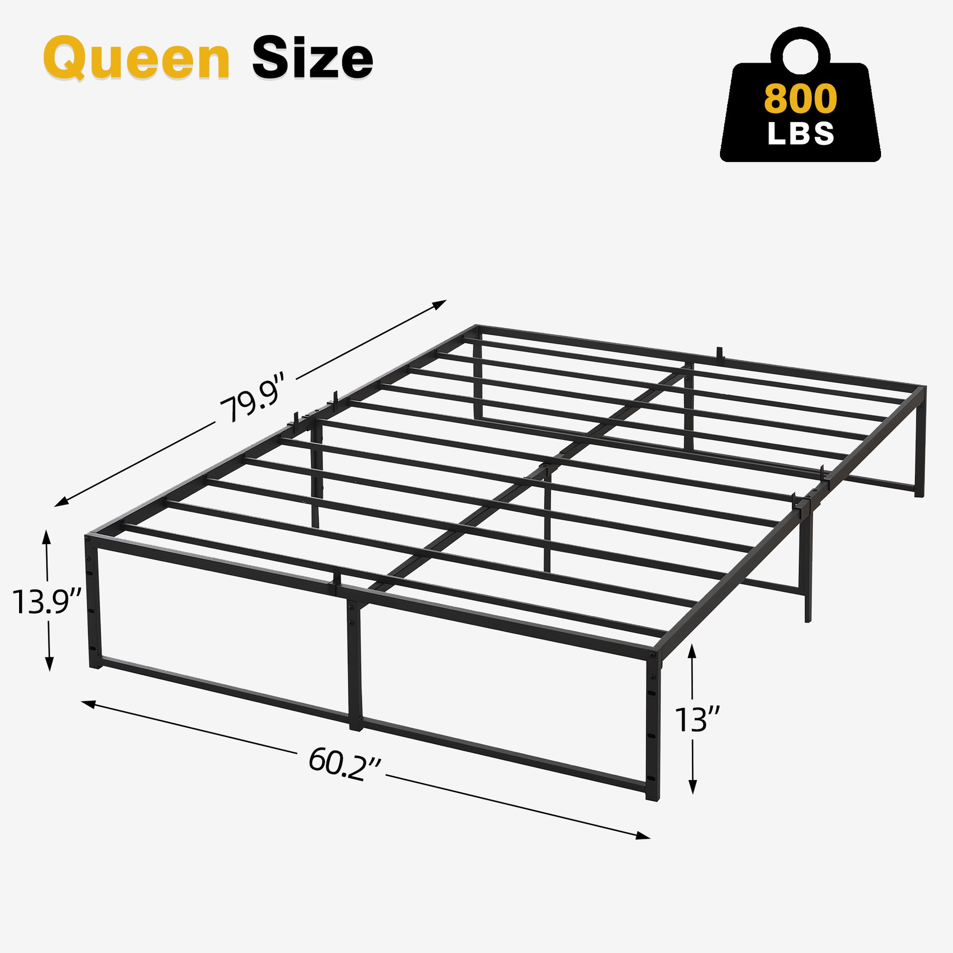 Garvee Queen Size Metal Bed Frame 14 Inch Platform 3 in 1 Steel Support Heavy Duty No Box Spring Needed Easy Assemble Black