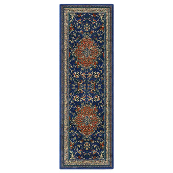 Garvee Monaco Collection Runner Rug - 2' x 6', Navy Blue & Orange, Boho Chic Medallion Distressed Design, Non-Shedding & Easy Care, Ideal for High Traffic Areas in Living Room, Bedroom