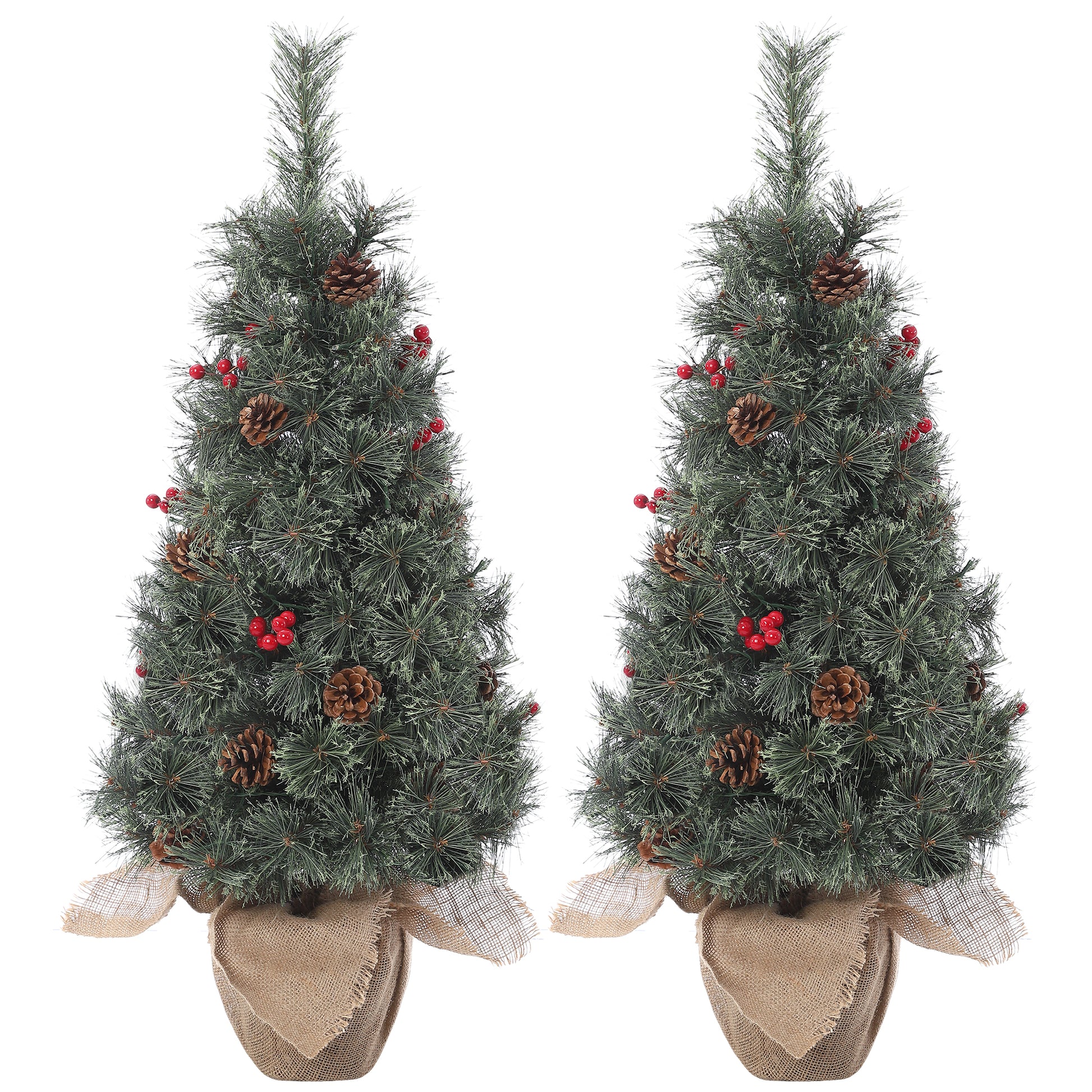 Garvee 3ft Pre-Lit Artificial Small Christmas Tree with 78 Warm White Lights, Tabletop Mini Christmas Tree with a Burlap Base, Battery Operated and Timer Function, Christmas Decoration for Home, 2 PCS