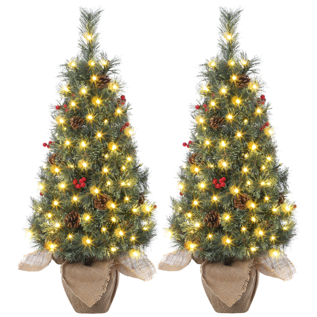 Garvee 3ft Pre-Lit Artificial Small Christmas Tree with 78 Warm White Lights, Tabletop Mini Christmas Tree with a Burlap Base, Battery Operated and Timer Function, Christmas Decoration for Home, 2 PCS