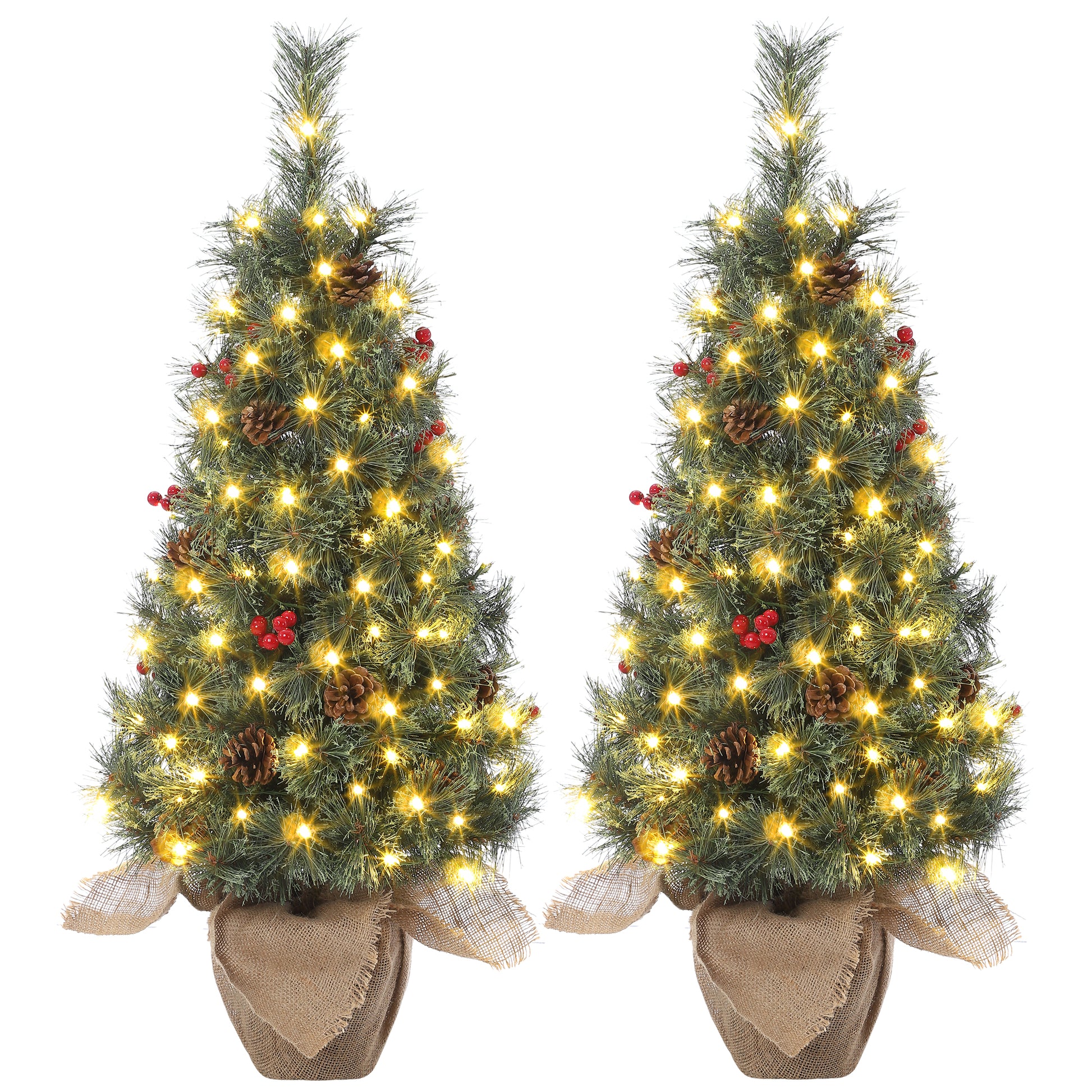 Garvee 3ft Pre-Lit Artificial Small Christmas Tree with 78 Warm White Lights, Tabletop Mini Christmas Tree with a Burlap Base, Battery Operated and Timer Function, Christmas Decoration for Home, 2 PCS