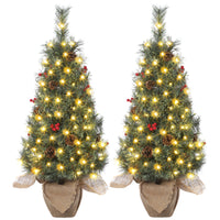Garvee 3ft Pre-Lit Artificial Small Christmas Tree with 78 Warm White Lights, Tabletop Mini Christmas Tree with a Burlap Base, Battery Operated and Timer Function, Christmas Decoration for Home, 2 PCS