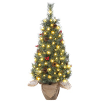 Garvee 3ft Small Christmas Tree, Pre-lit Xmas Tree with Cloth Bag Base, Mini Christmas Tree with LED Lights, Artificial Christmas Tree with Pine Cones and Berries for Desk Decoration