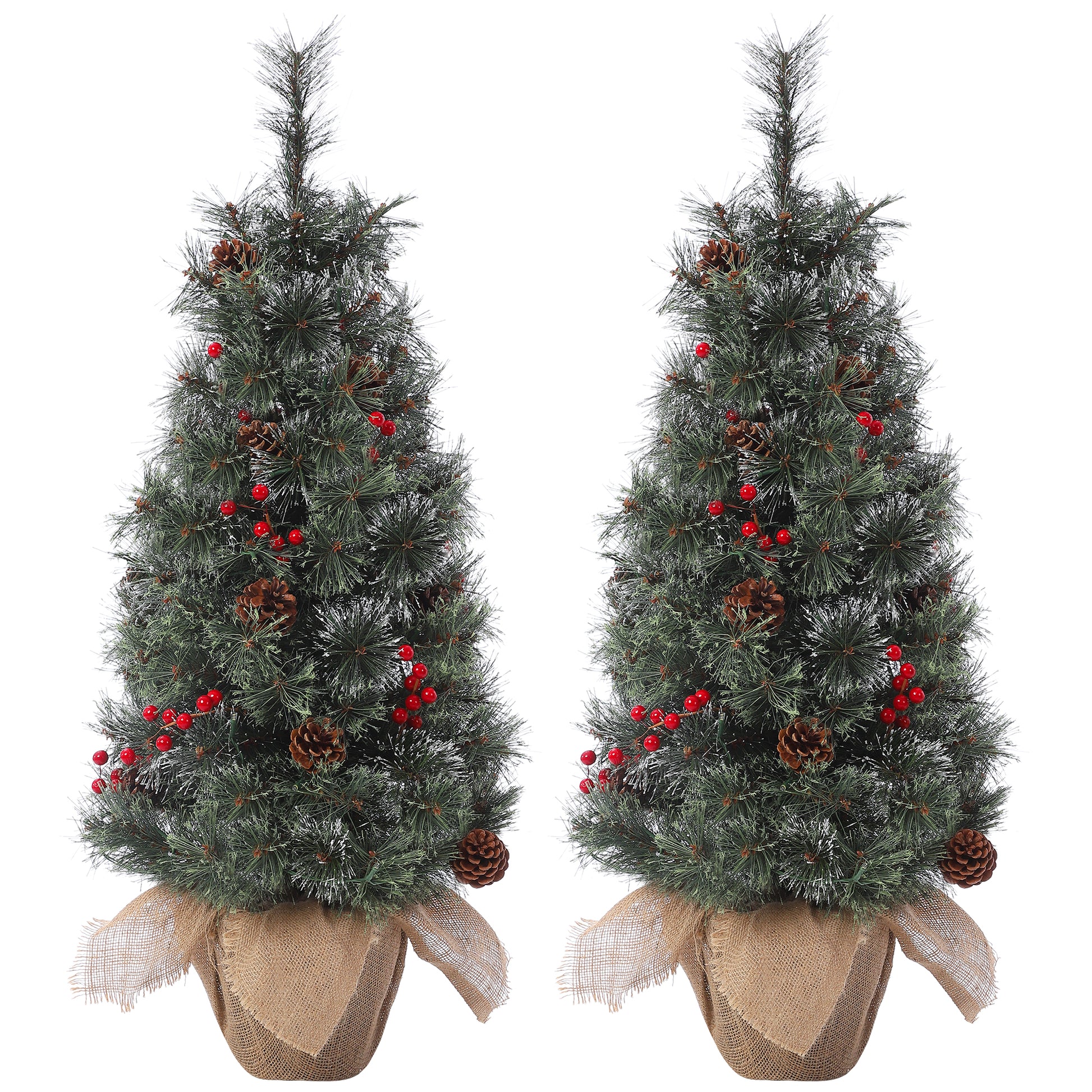 Garvee Pre-Lit Artificial Small Christmas Tree 3ft with 78 Warm White Lights, Tabletop Mini Christmas Tree with a Burlap Base, Battery Operated and Timer Function, Christmas Decoration for Home, 2 PCS