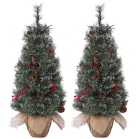 Garvee Pre-Lit Artificial Small Christmas Tree 3ft with 78 Warm White Lights, Tabletop Mini Christmas Tree with a Burlap Base, Battery Operated and Timer Function, Christmas Decoration for Home, 2 PCS