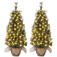 Garvee Pre-Lit Artificial Small Christmas Tree 3ft with 78 Warm White Lights, Tabletop Mini Christmas Tree with a Burlap Base, Battery Operated and Timer Function, Christmas Decoration for Home, 2 PCS