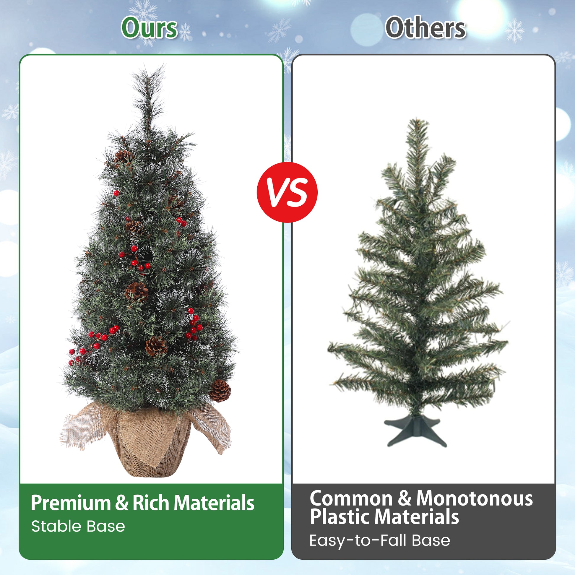 Garvee Pre-Lit Artificial Small Christmas Tree 3ft with 78 Warm White Lights, Tabletop Mini Christmas Tree with a Burlap Base, Battery Operated and Timer Function, Christmas Decoration for Home, 2 PCS