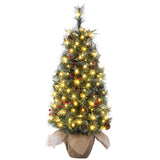 Garvee Pre-Lit Artificial Small Christmas Tree 3ft with 78 Warm White Lights, Tabletop Mini Christmas Tree with a Burlap Base, Battery Operated and Timer Function, Christmas Decoration for Home - Frost Light Tree-1 Pack