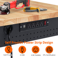 GARVEE Adjustable Workbench, 2000 lbs Capacity, 48 x 24 Inch Rubber Wood Top Work Bench with Drawer & 4 Rolling Casters, Heavy-Duty Metal Frame Work Table for Garage, Workshop, Office, Home, without Back Panel Light Strip
