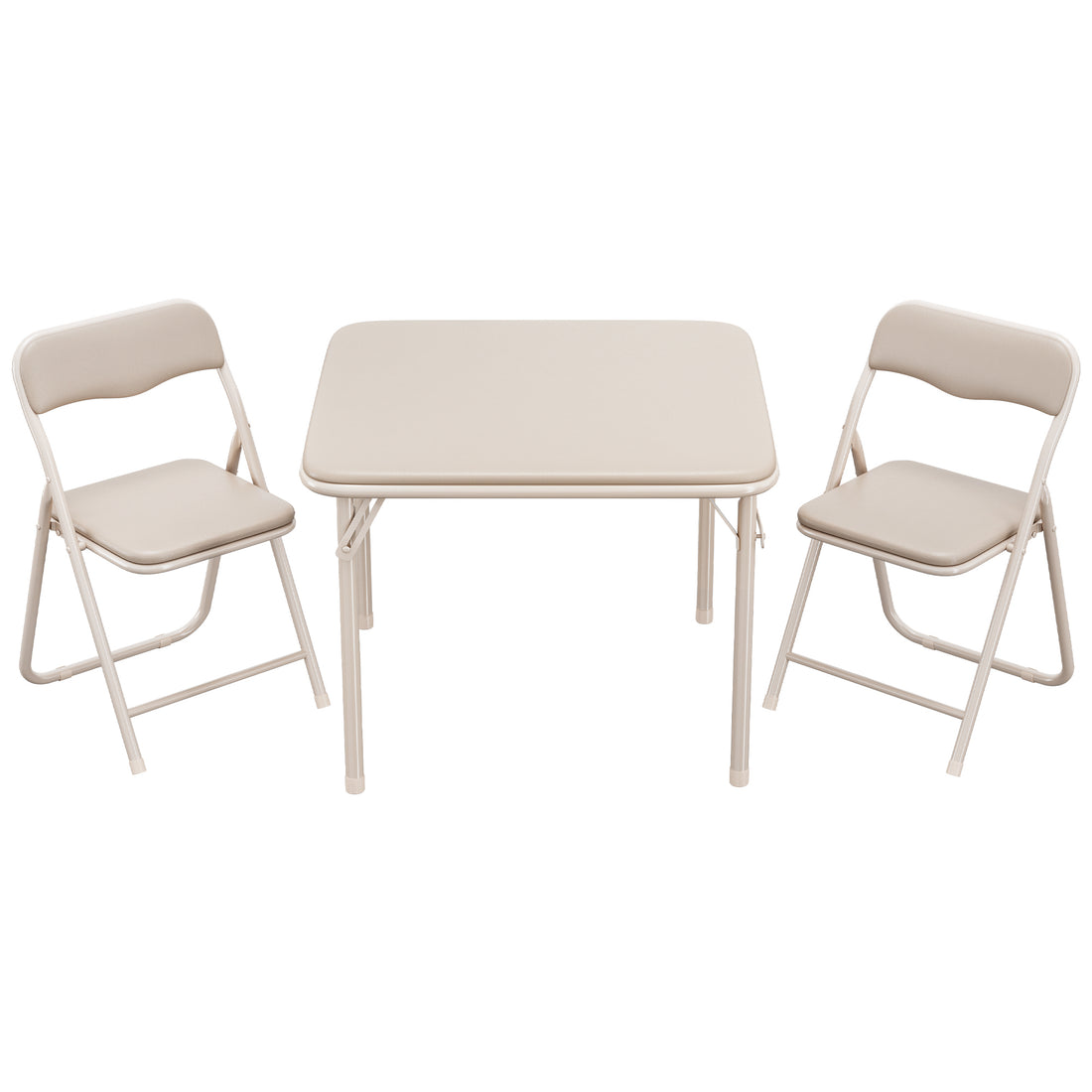 Garvee Boys and Girls Folding Table and Chairs Set of 3, Portable Table and Chair with PU Soft Cushion, Suitable for Eating, Reading and Playing, Beige