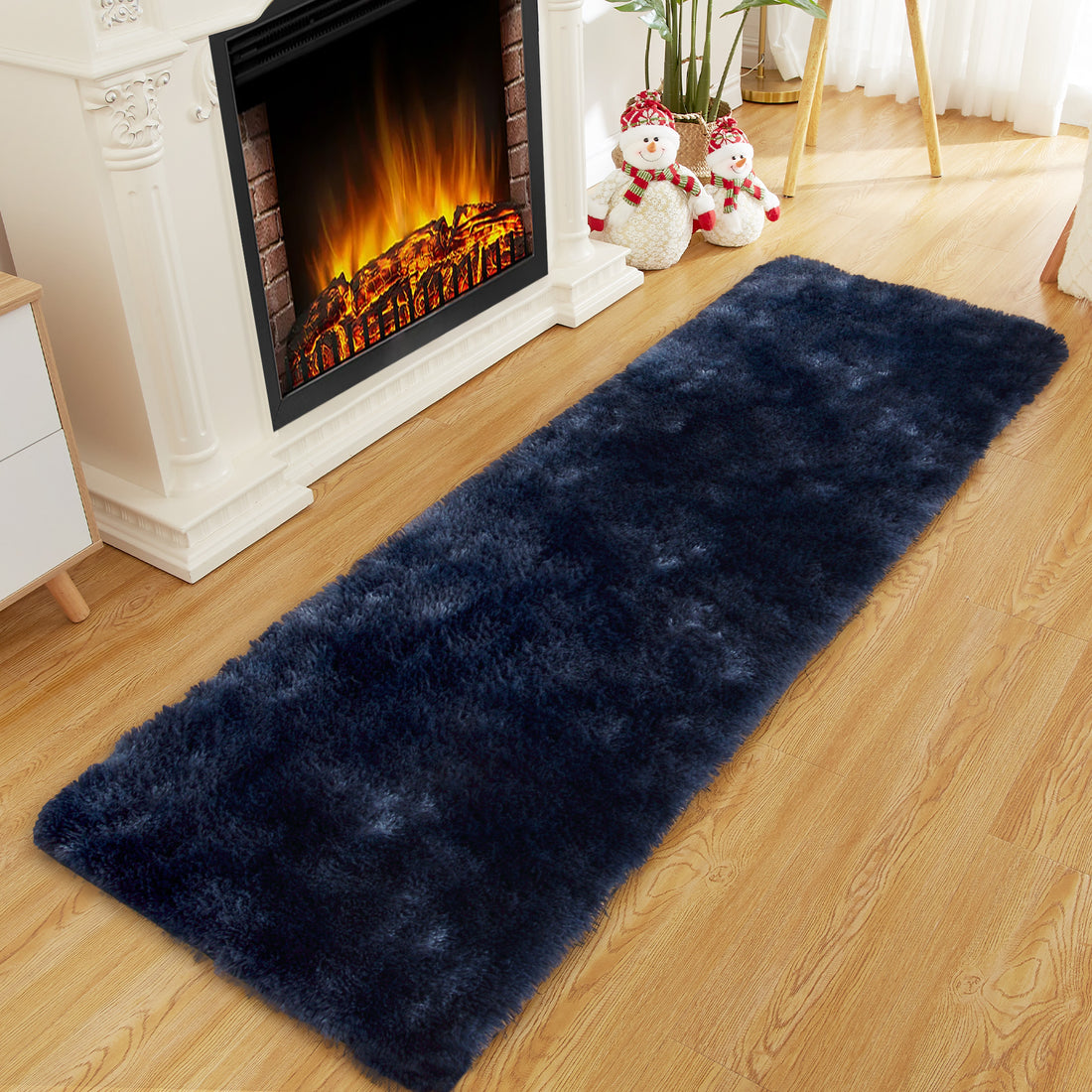 Garvee Fluffy & Sheepskin Navy Blue 2x6 Runner Fuzzy Plush Rug, Non-Slip Shaggy for Hallway Living Room Bedroom Kitchen