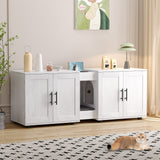 Garvee Litter Box Enclosure with Double Room, Hidden Cat Litter Box Cabinet Furniture for 2 Cats with Storage Groove & Odor-Reducing Mat, Wooden Enclosed Cat House for Home Apartment, White - White | Square