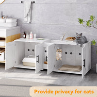 Garvee Litter Box Enclosure with Double Room, Hidden Cat Litter Box Cabinet Furniture for 2 Cats with Storage Groove & Odor-Reducing Mat, Wooden Enclosed Cat House for Home Apartment, White