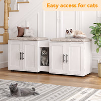 Garvee Litter Box Enclosure with Double Room, Hidden Cat Litter Box Cabinet Furniture for 2 Cats with Storage Groove & Odor-Reducing Mat, Wooden Enclosed Cat House for Home Apartment, White