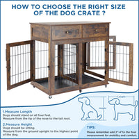 Garvee Dog Crate Furniture with 2 Drawers, Wooden Dog Kennel End Table with Divider and Removable Tray, Double Rooms Dog Cage for 2 Dogs, Brown