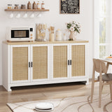 Garvee Buffet Cabinet, Rattan Storage Cabinet with 4 Doors and Shelf, Sideboard Buffet Cabinet with Storage, Accent Cabinet Console for Dining Room, Living Room, Hallway (White) - White