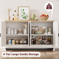 Garvee Buffet Cabinet, Rattan Storage Cabinet with 4 Doors and Shelf, Sideboard Buffet Cabinet with Storage, Accent Cabinet Console for Dining Room, Living Room, Hallway (White)