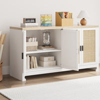 Garvee Buffet Cabinet, Rattan Storage Cabinet with 4 Doors and Shelf, Sideboard Buffet Cabinet with Storage, Accent Cabinet Console for Dining Room, Living Room, Hallway (White)