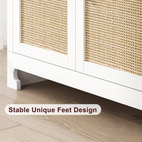 Garvee Buffet Cabinet, Rattan Storage Cabinet with 4 Doors and Shelf, Sideboard Buffet Cabinet with Storage, Accent Cabinet Console for Dining Room, Living Room, Hallway (White)