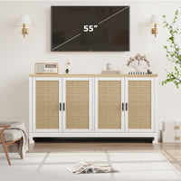 Garvee Buffet Cabinet, Rattan Storage Cabinet with 4 Doors and Shelf, Sideboard Buffet Cabinet with Storage, Accent Cabinet Console for Dining Room, Living Room, Hallway (White)