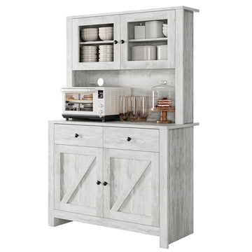 Garvee 41" Kitchen Pantry Cabinet Large Storage Hutch, Grey Wood Buffet Cupboard with 3 Adjustable Shelves & 2 Drawers, Modern Farmhouse China Display Cabinet, Grey