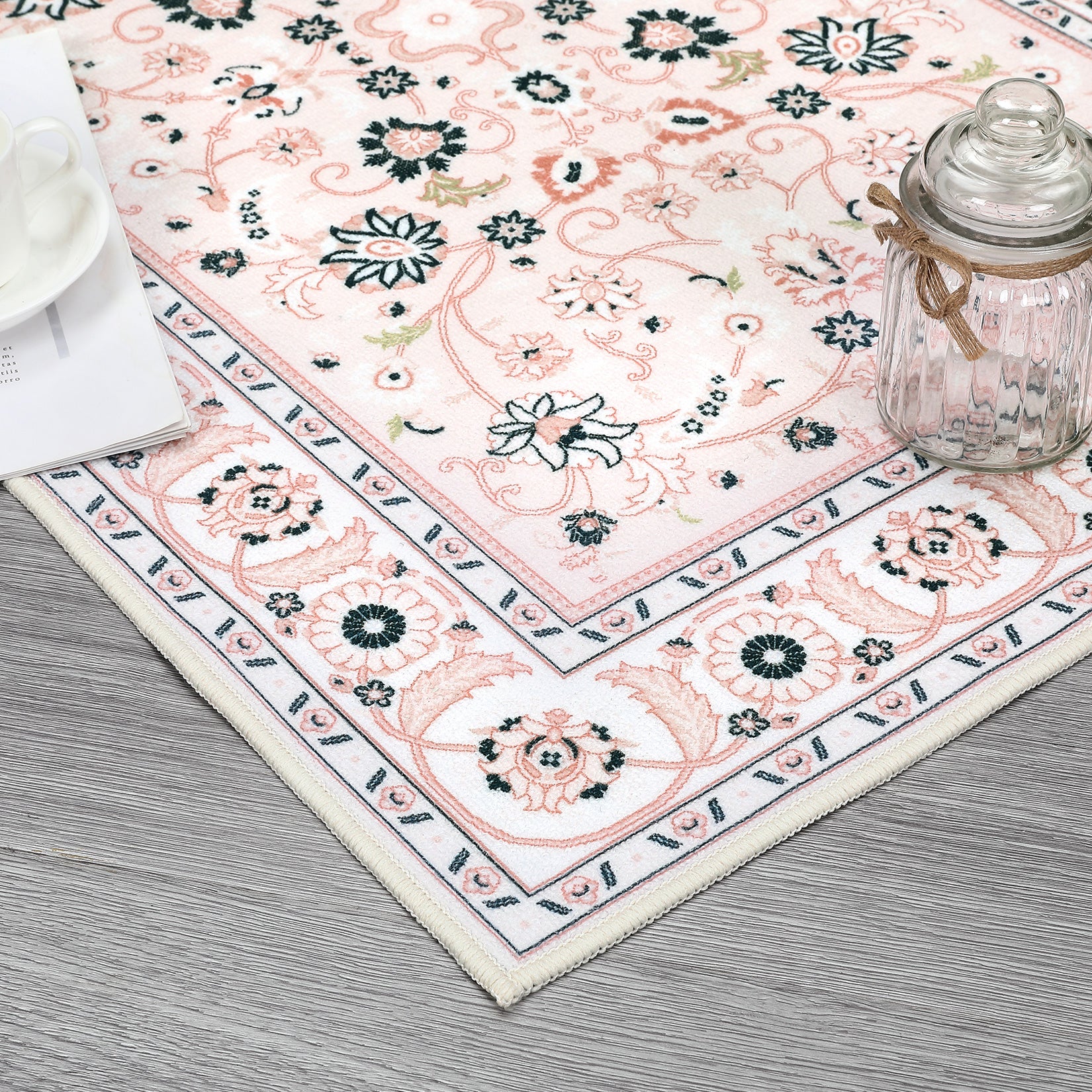 Garvee Area Rug Pink 2x3 Door Mat Washable Indoor Area Rug Vintage Rug Area Rug Distressed Medallion Area Rug Non Slip Boho Floor Carpet for Living Room Bedroom Kitchen Home Office