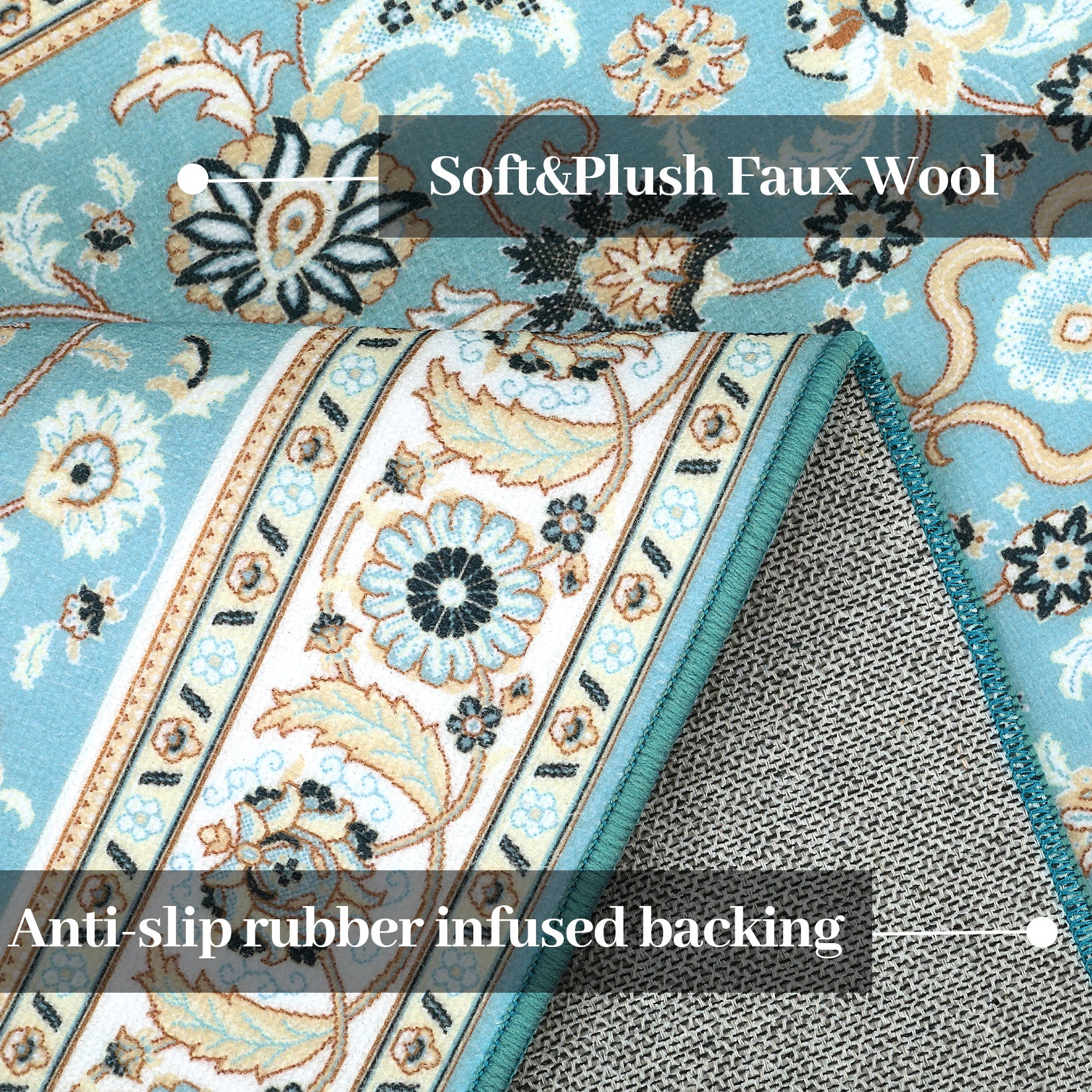 Garvee Runner Rug 2x8 Washable Rug Area Rug Vintage Hallway Indoor Floor Mat Thin Rug Retro Distressed Carpet Blue Floral Country Accent Rug Non Slip Bathroom Kitchen Bedroom Living Room
