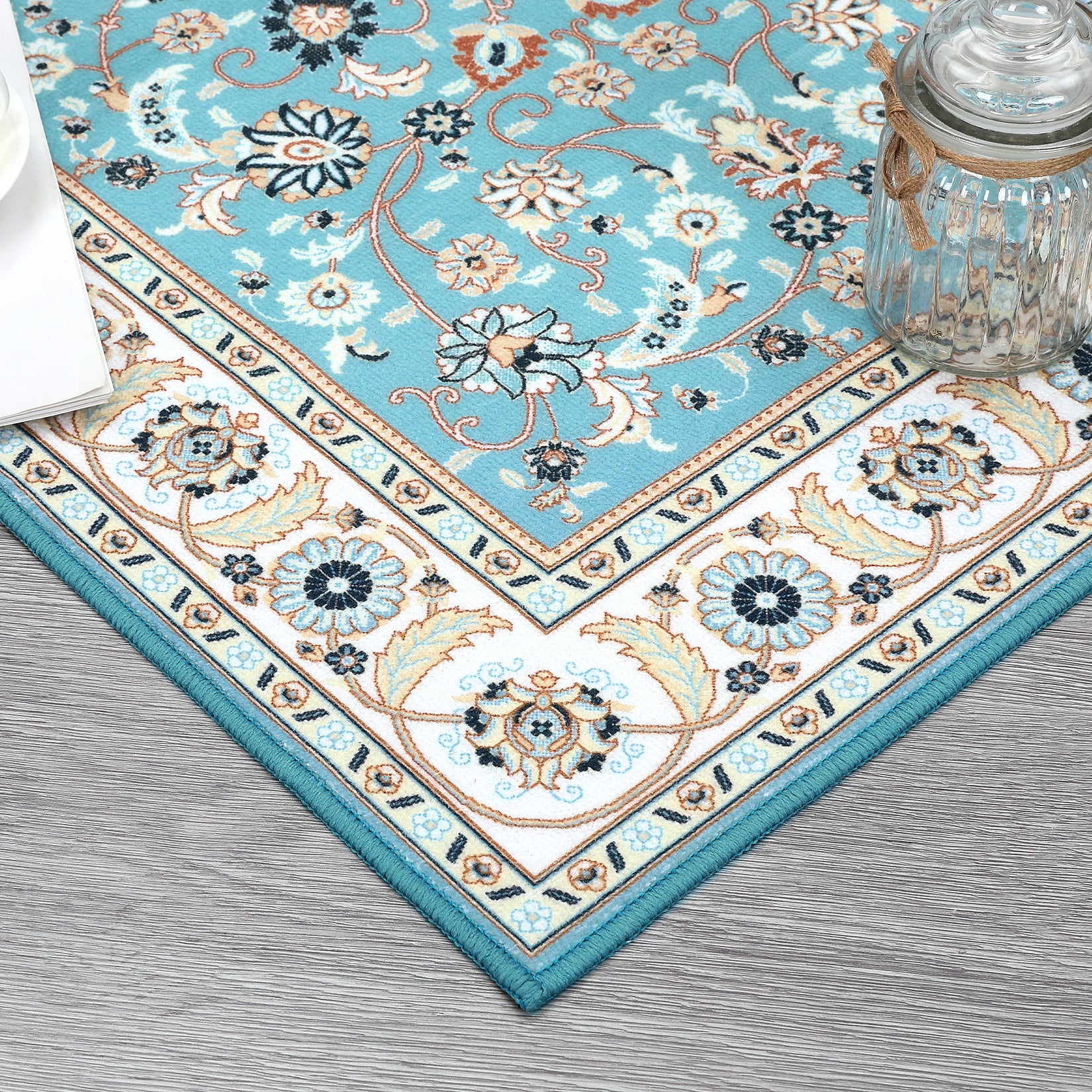 Garvee Runner Rug 2x8 Washable Rug Area Rug Vintage Hallway Indoor Floor Mat Thin Rug Retro Distressed Carpet Blue Floral Country Accent Rug Non Slip Bathroom Kitchen Bedroom Living Room