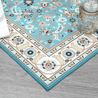 Garvee Runner Rug 2x8 Washable Rug Area Rug Vintage Hallway Indoor Floor Mat Thin Rug Retro Distressed Carpet Blue Floral Country Accent Rug Non Slip Bathroom Kitchen Bedroom Living Room