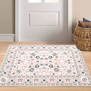 Garvee Area Rug Pink 2x3 Door Mat Washable Indoor Area Rug Vintage Rug Area Rug Distressed Medallion Area Rug Non Slip Boho Floor Carpet for Living Room Bedroom Kitchen Home Office
