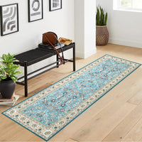 Garvee Runner Rug 2x8 Washable Rug Area Rug Vintage Hallway Indoor Floor Mat Thin Rug Retro Distressed Carpet Blue Floral Country Accent Rug Non Slip Bathroom Kitchen Bedroom Living Room