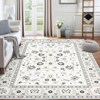 Garvee Washable Rugs Ivory/Black 4x6 Rug Boho Rug for Living Room Bedroom Decor Oriental Vintage Carpet Non Skip Floor Mats Distressed Rug for Classroom Nursery Dining Room Office