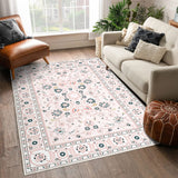 Garvee 5x7 Area Rug Rug Vintage Floor Cover Machine Washable Indoor Throw Carpet Boho Rug Distressed Medallion Area Rug Non-Slip Rug for Living Room Bedroom Kitchen Home Office - Pink