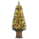 Garvee 4.5ft Christmas Tree, Artificial Pine Xams Tree with 100 Warm White LED Lights, Pine Cones & Red Berries, Potted Rustic Stand, Home & Office Decoration - Wooden Pot-1 Pack