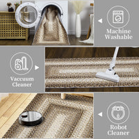 Garvee Bordered Taupe 2x6 Hallway Runner Rug, Braided Printed Runner Rug Washable Rug Boho Runner Rug Modern Geometric Rug Rustic Floor Cover Runner for Entryway Laundry Living Room Bedroom Kitchen