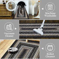 Garvee Bordered Black Multi 2x6 Hallway Runner Rug Braided Printed Runner Rug Washable Rug Boho Runner Rug Modern Geometric Rug Rustic Floor Cover Runner for Entryway Laundry Living Room Bedroom Kitchen