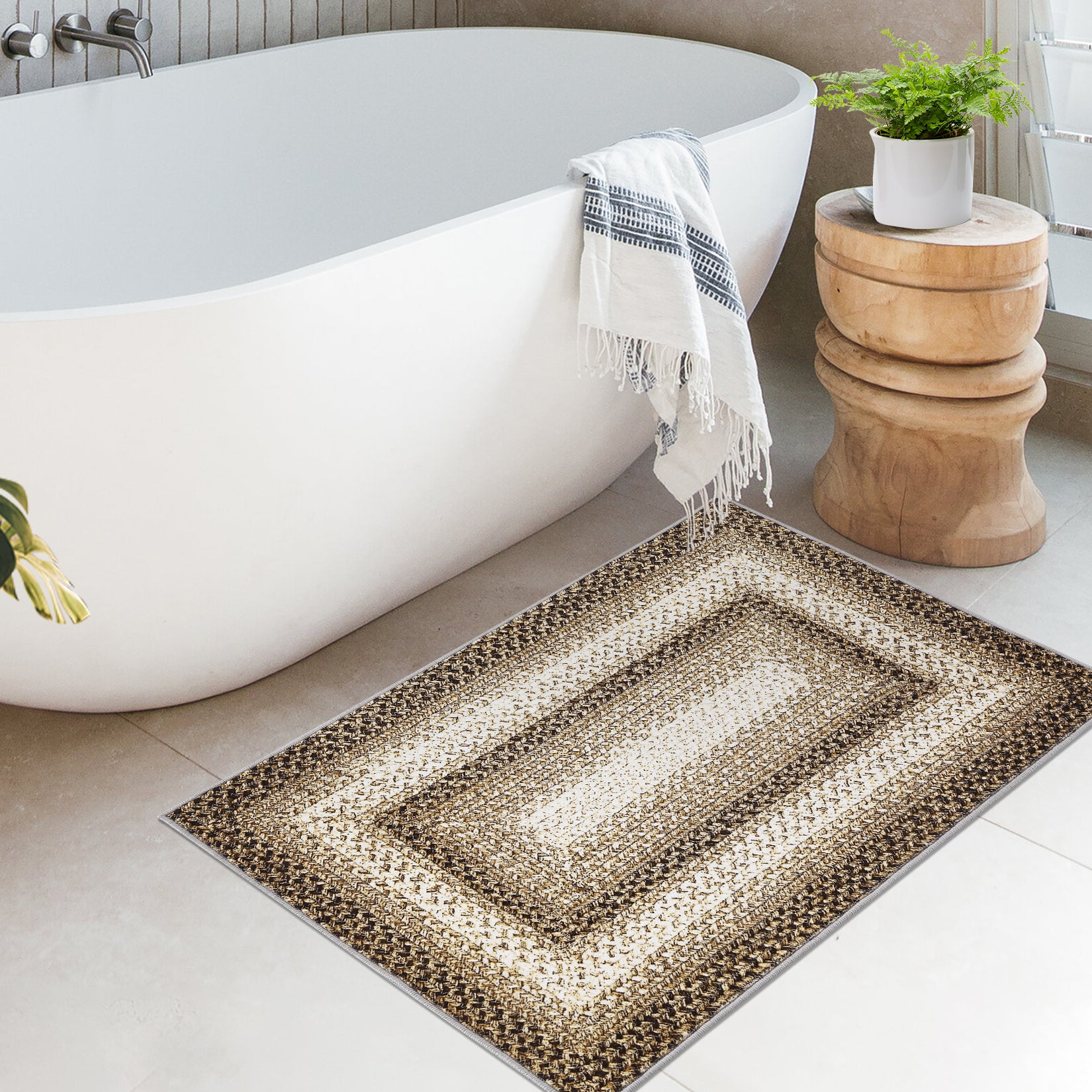 Garvee Bordered Taupe 2x3 Braided Rug, Entryway Rugs Indoor Rustic Area Rug Washable Rug Modern Geometric Area Rug Non-Slip Boho Rug for Living Room Bedroom Kitchen