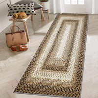 Garvee Bordered Taupe 2x6 Hallway Runner Rug, Braided Printed Runner Rug Washable Rug Boho Runner Rug Modern Geometric Rug Rustic Floor Cover Runner for Entryway Laundry Living Room Bedroom Kitchen