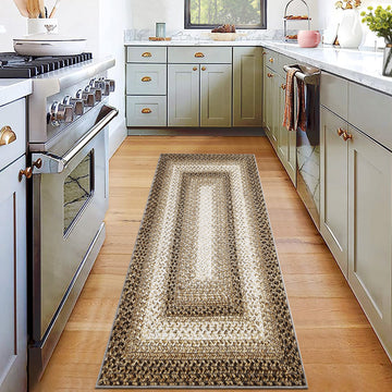 Garvee Bordered Taupe 2x6 Hallway Runner Rug, Braided Printed Runner Rug Washable Rug Boho Runner Rug Modern Geometric Rug Rustic Floor Cover Runner for Entryway Laundry Living Room Bedroom Kitchen