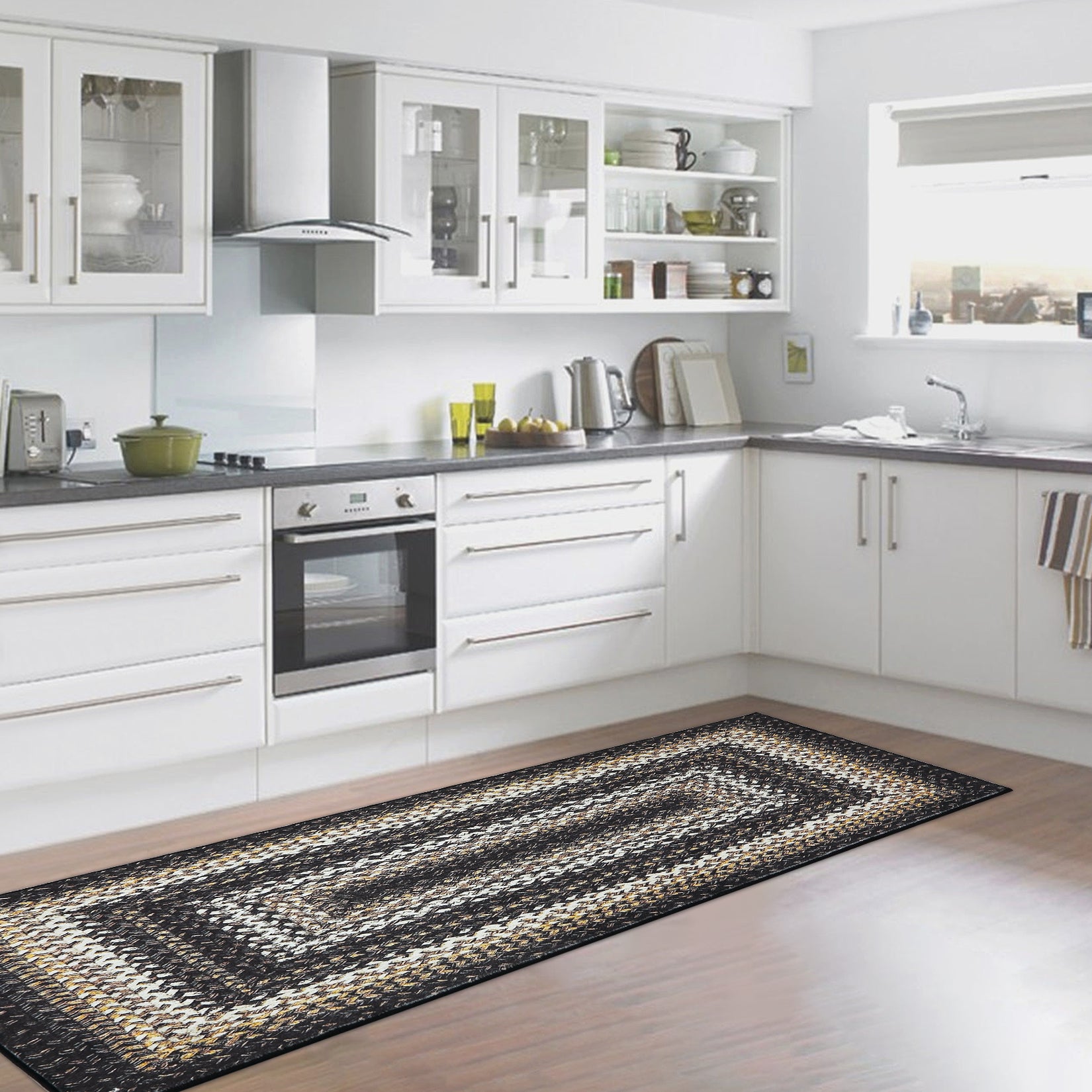 Garvee Bordered Black Multi 2x6 Hallway Runner Rug Braided Printed Runner Rug Washable Rug Boho Runner Rug Modern Geometric Rug Rustic Floor Cover Runner for Entryway Laundry Living Room Bedroom Kitchen