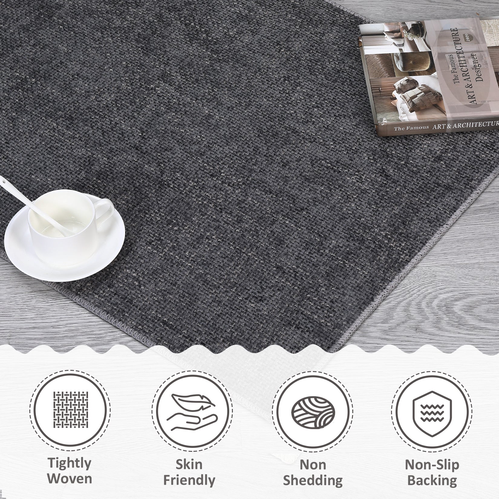 Garvee Area Rug 2x3 Modern Solid Small Washable Rug Chenille Front Door Doormat Indoor Foldable Floor Cover Entryway Door Mat Boho Non-Slip Welcome Mat for Living Room Bedroom Bedside Dark Grey