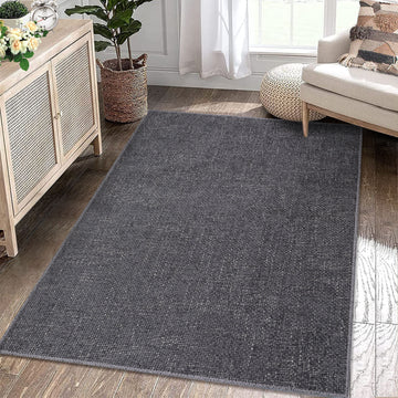Garvee Area Rug 2x3 Modern Solid Small Washable Rug Chenille Front Door Doormat Indoor Foldable Floor Cover Entryway Door Mat Boho Non-Slip Welcome Mat for Living Room Bedroom Bedside Dark Grey