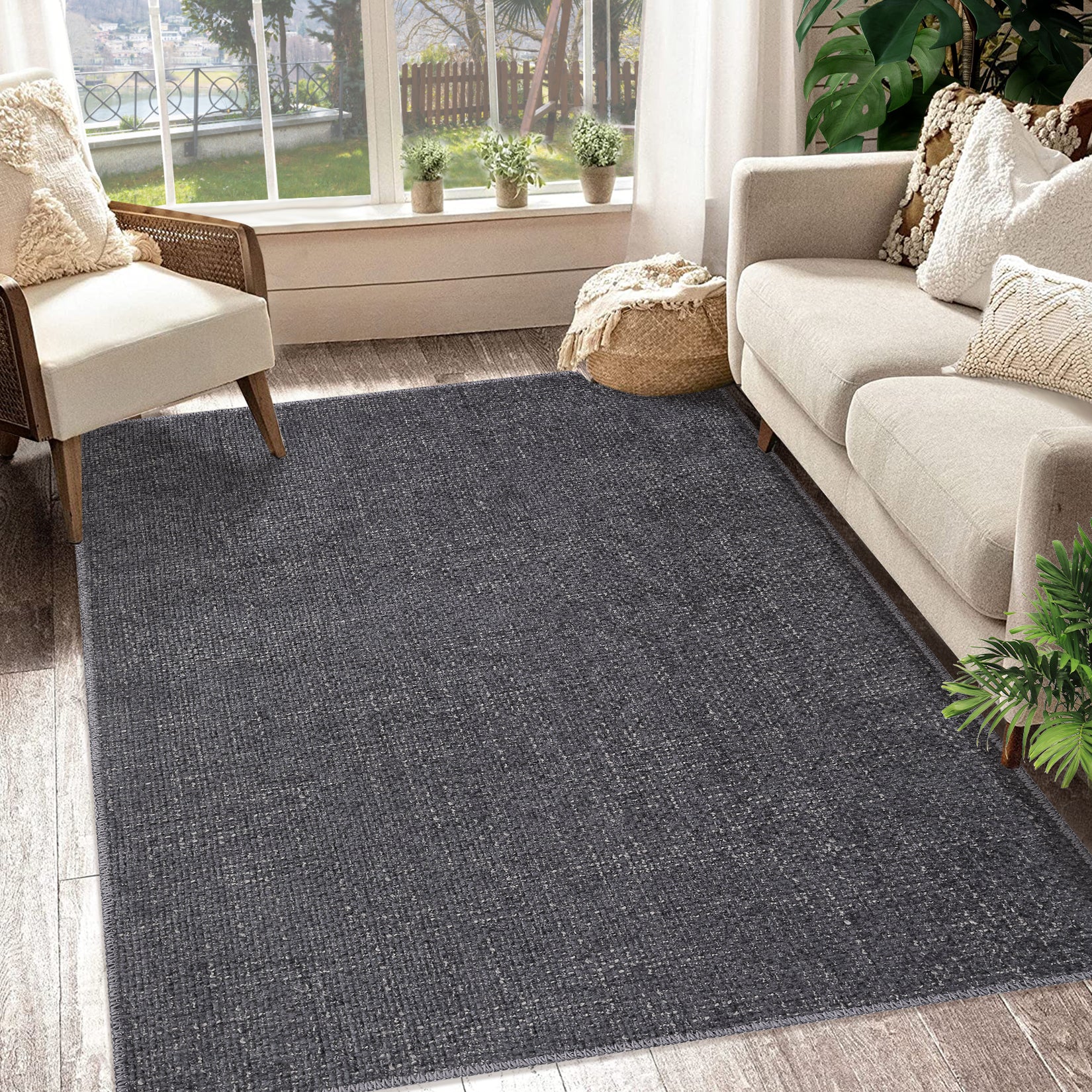 Garvee Area Rug 5x7 Modern Solid Textured Machine Washable Rug Contemporary Carpet Rug Foldable Stain Resistant Non-Slip Accent Rug for Living Room Farmhouse Dining Table Decor