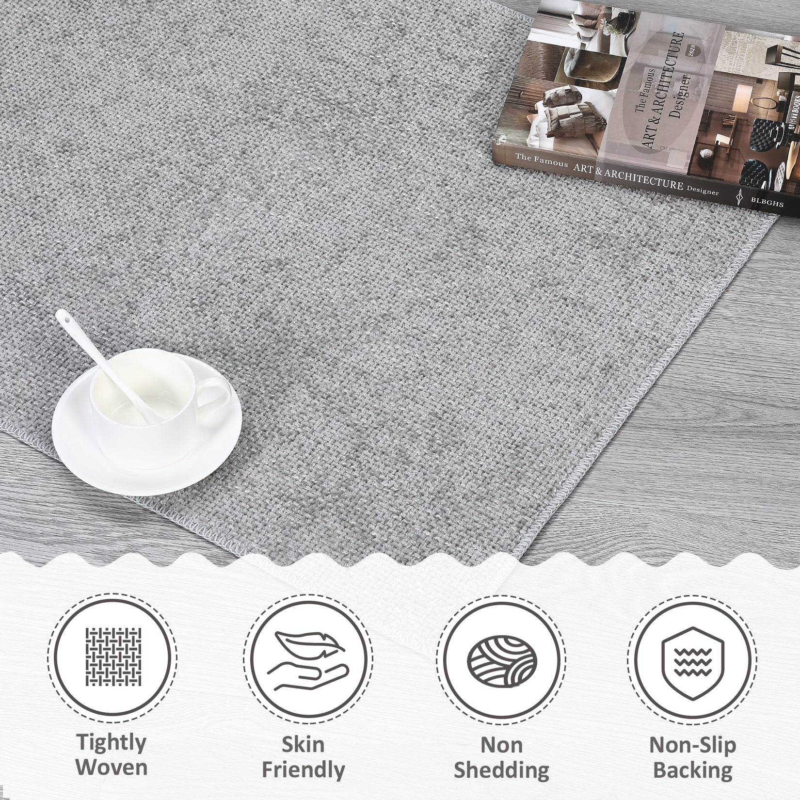 Garvee Area Rug 2x3 Modern Solid Small Washable Rug Chenille Front Door Doormat Indoor Foldable Floor Cover Entryway Door Mat Boho Non-Slip Welcome Mat for Living Room Bedroom Bedside Light Grey