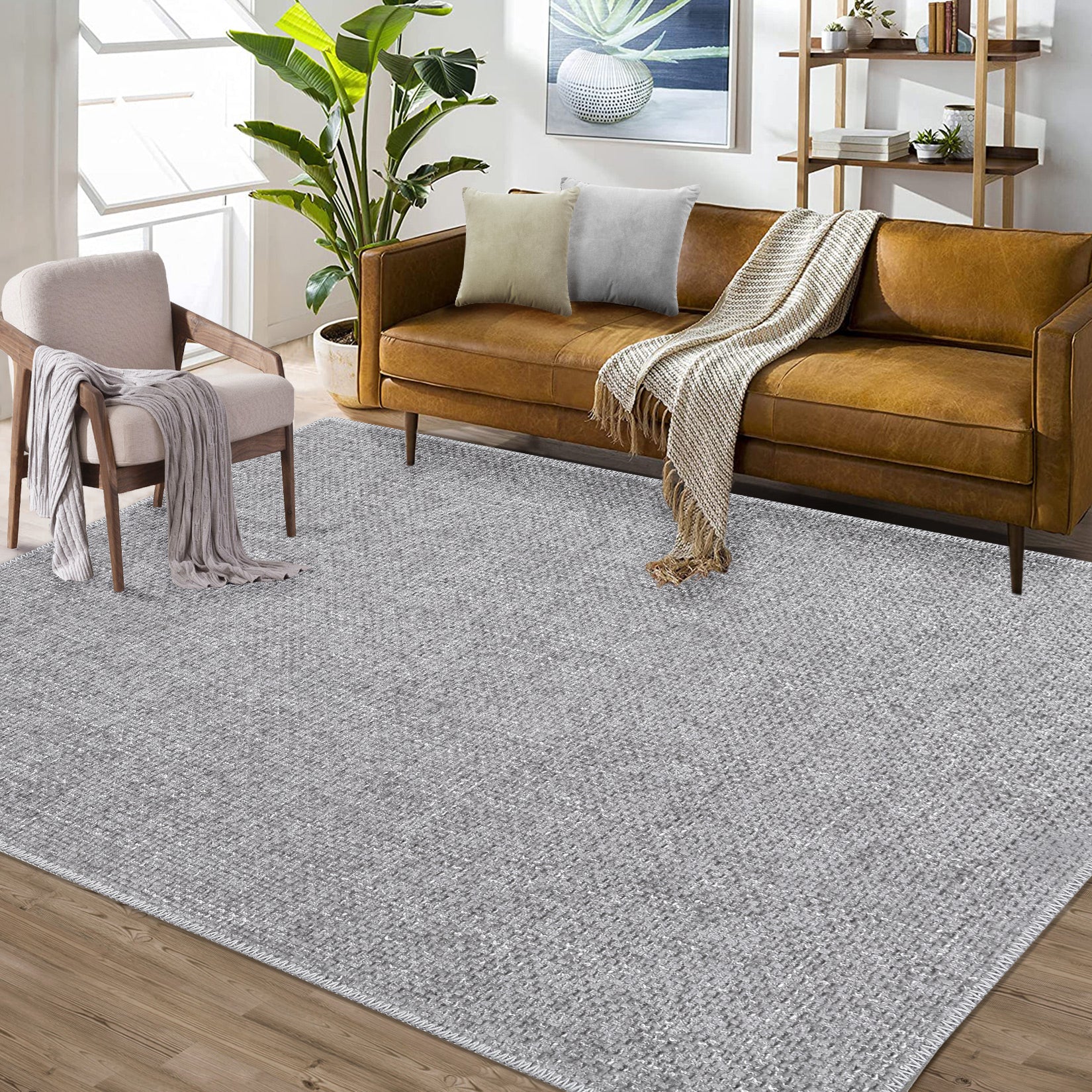 Garvee Area Rug 2x3 Modern Solid Small Washable Rug Chenille Front Door Doormat Indoor Foldable Floor Cover Entryway Door Mat Boho Non-Slip Welcome Mat for Living Room Bedroom Bedside Light Grey