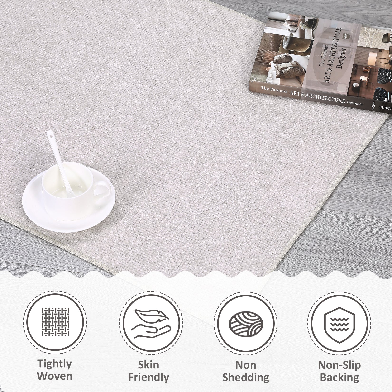 Garvee Modern Washable Solid Textured Rug 5x7 - Stain Resistant, Non-Slip, Chenille Fibers, Foldable, Ideal for Living Room, Farmhouse Decor