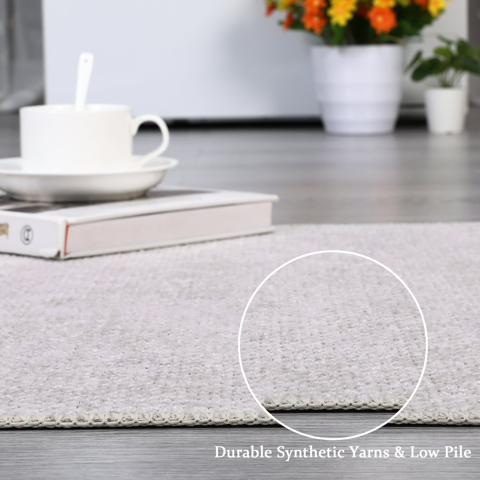 Garvee Modern Washable Solid Textured Rug 5x7 - Stain Resistant, Non-Slip, Chenille Fibers, Foldable, Ideal for Living Room, Farmhouse Decor