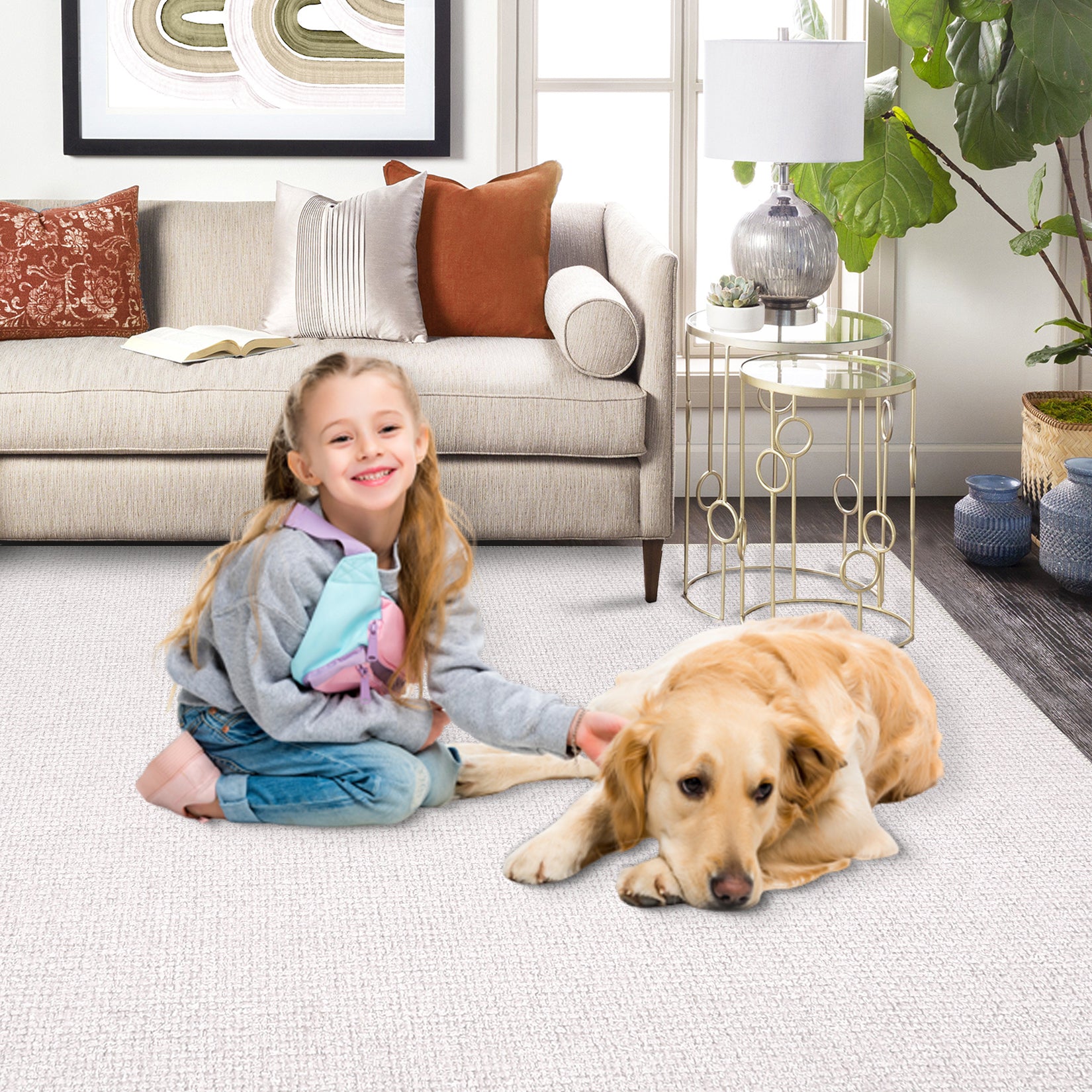 Garvee Modern Washable Solid Textured Rug 5x7 - Stain Resistant, Non-Slip, Chenille Fibers, Foldable, Ideal for Living Room, Farmhouse Decor